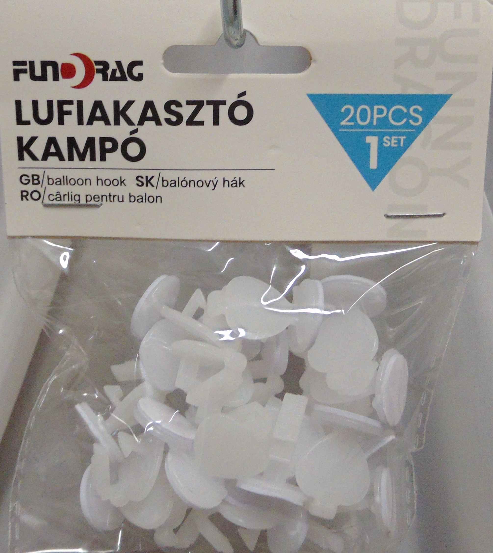 Lufiakasztó kampó fehér öntapadós, 20 db