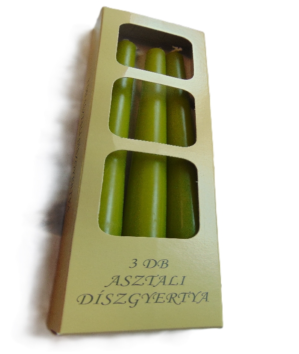 zöld gyertya, 3 db - (22 cm)